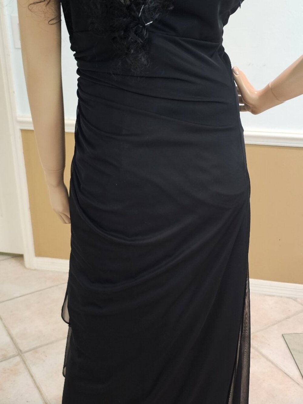 Betsy & Adam Vintage 90s Gown Black Size 14 Wedding Prom Stretch Ruched Waist - Picture 6 of 12